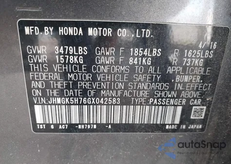 2016 Honda Fit Ex z USA, uszkodzony, nr VIN JHMGK5H76GX042583